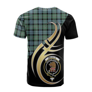Scottish Melville Clan Crest Tartan T-Shirt Believe in Me Back Side Tartan Plaid