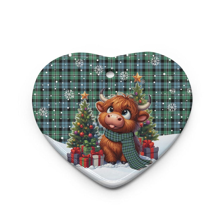 Scottish Melville Clan Tartan Ceramic Ornament Cute Highland Cow Christmas Heart Style Tartan Plaid