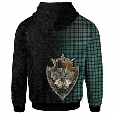 Scottish Melville Clan Tartan Hoodie - Half Thistle Flowers Celtic Design Back Side Tartan Plaid