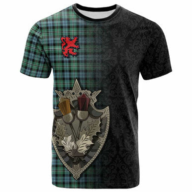 Scottish Melville Clan Tartan T-Shirt - Half Thistle Flowers Celtic Design Front Side Tartan Plaid