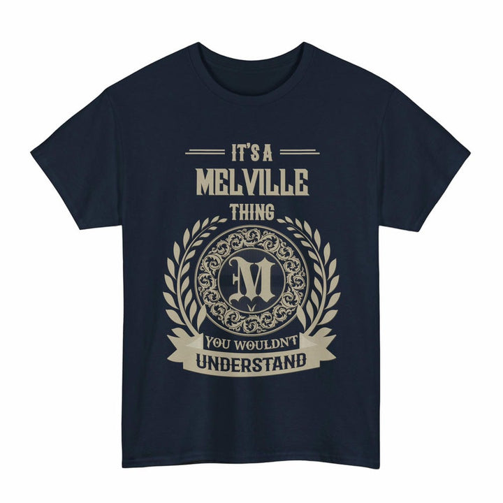 Scottish Melville Clan Tartan T-Shirt - Vintage Family Name Tartan Plaid Navy Color