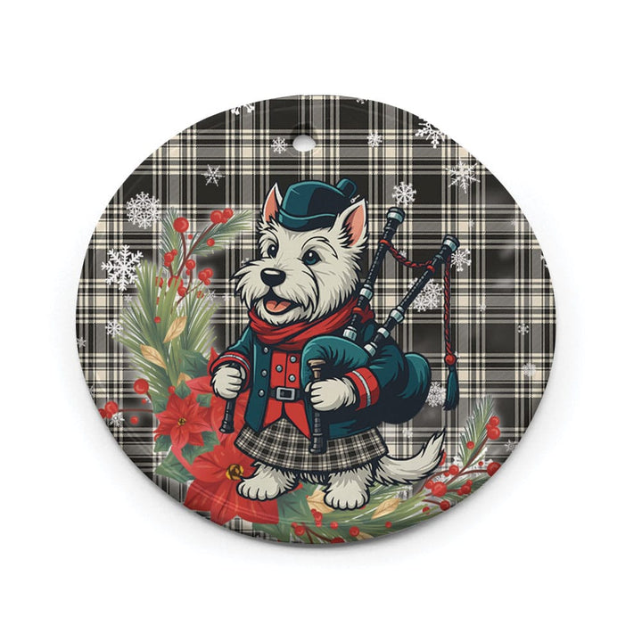 Scottish Menzies Black & White Ancient Clan Tartan Ceramic Ornament Cute Scottish Terrier Dog Circle Style Tartan Plaid