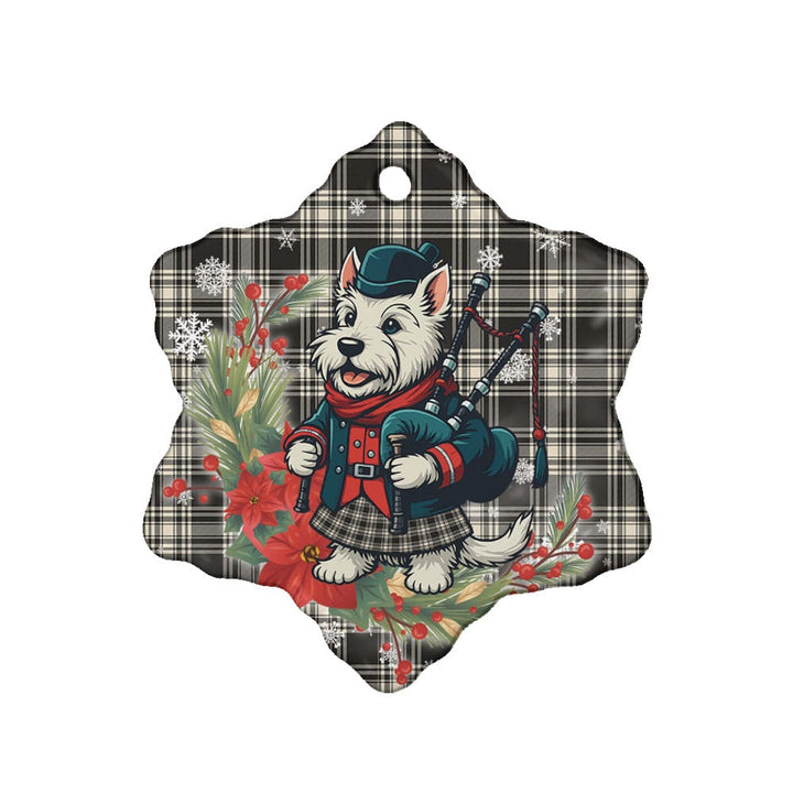 Scottish Menzies Black & White Ancient Clan Tartan Ceramic Ornament Cute Scottish Terrier Dog Snow Flake Style Tartan Plaid