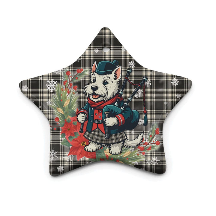 Scottish Menzies Black & White Ancient Clan Tartan Ceramic Ornament Cute Scottish Terrier Dog Star Style Tartan Plaid