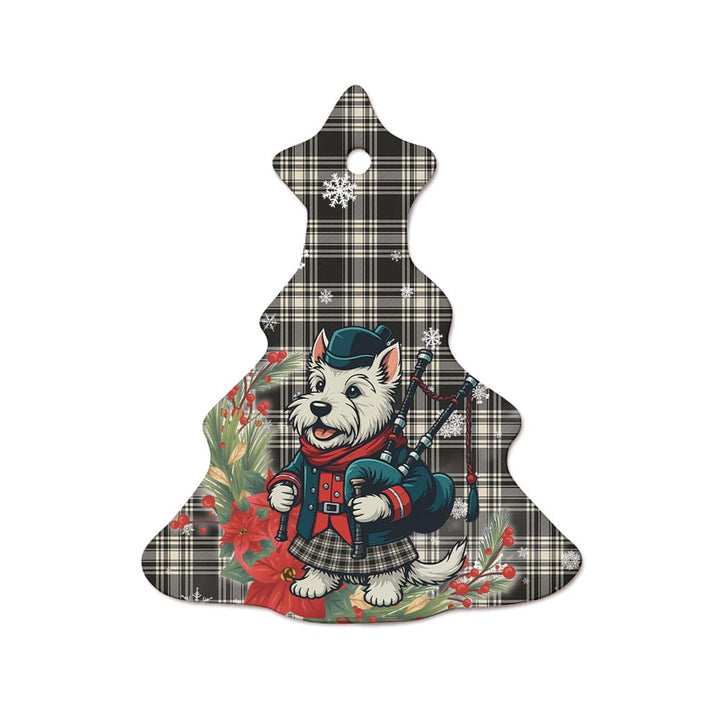 Scottish Menzies Black & White Ancient Clan Tartan Ceramic Ornament Cute Scottish Terrier Dog Tree Style Tartan Plaid