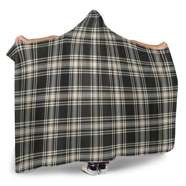 Scottish Menzies Black & White Ancient Clan Tartan Hooded Blanket Tartan Plaid 2