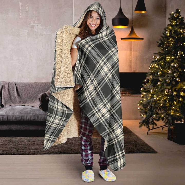 Scottish Menzies Black & White Ancient Clan Tartan Hooded Blanket Tartan Plaid 6