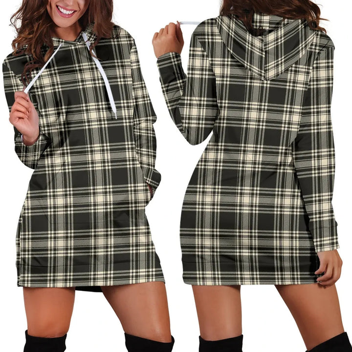 Scottish Menzies Black & White Ancient Clan Tartan Hoodie Dress