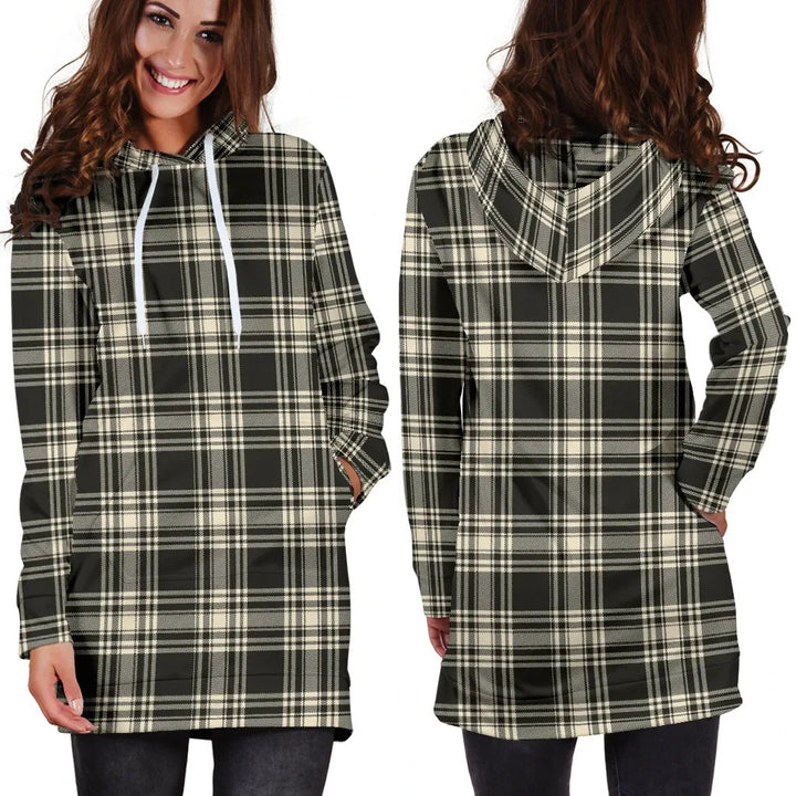 Scottish Menzies Black & White Ancient Clan Tartan Hoodie Dress
