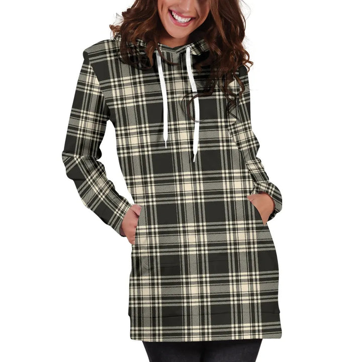 Scottish Menzies Black & White Ancient Clan Tartan Hoodie Dress