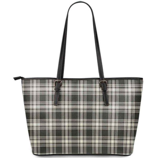Scottish Menzies Black & White Ancient Clan Tartan Leather Tote Tartan Plaid
