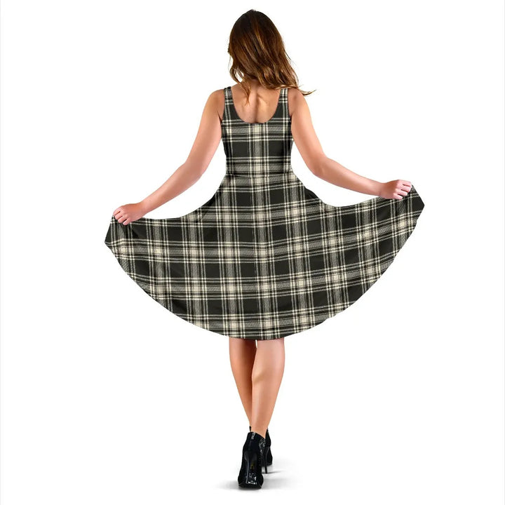 Scottish Menzies Black & White Ancient Clan Tartan Women Midi Dress