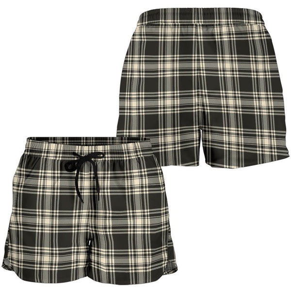 Scottish Menzies Black & White Ancient Clan Tartan Women Shorts