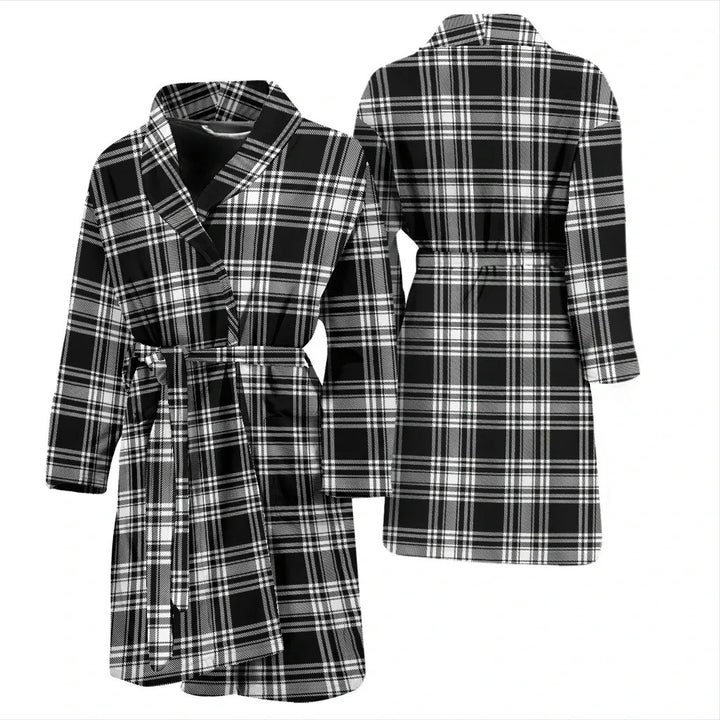 Scottish Menzies Black & White Modern Clan Tartan Bathrobe 3