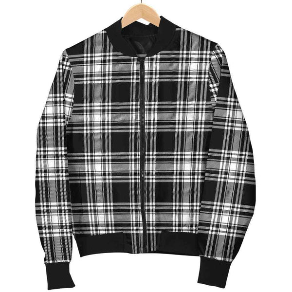 Scottish Menzies Black & White Modern Clan Tartan Bomber Jacket Tartan Plaid 1