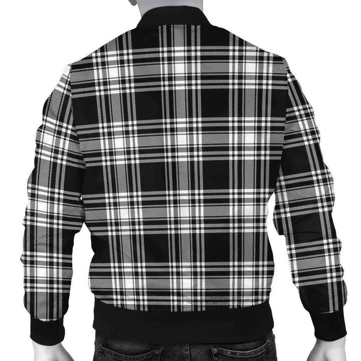 Scottish Menzies Black & White Modern Clan Tartan Bomber Jacket Tartan Plaid 3