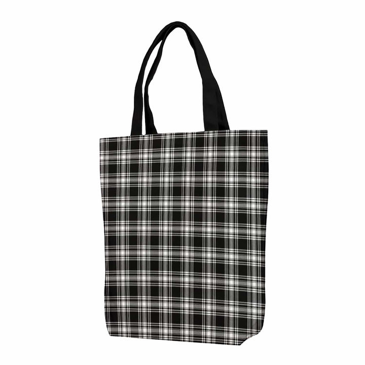 Scottish Menzies Black & White Modern Clan Tartan Canvas Bag With Shoulder Strap Tartan Plaid 1