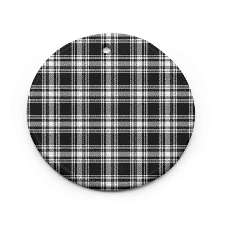 Scottish Menzies Black & White Modern Clan Tartan Ceramic Ornament Circle Shape Tartan Plaid