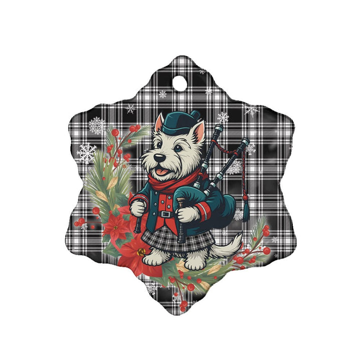 Scottish Menzies Black & White Modern Clan Tartan Ceramic Ornament Cute Scottish Terrier Dog Snow Flake Style Tartan Plaid