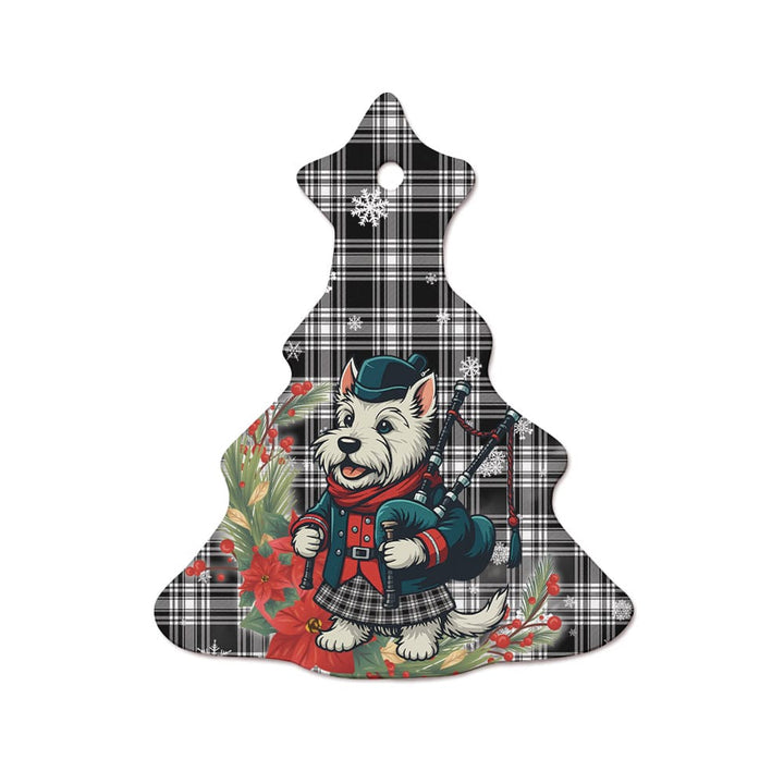 Scottish Menzies Black & White Modern Clan Tartan Ceramic Ornament Cute Scottish Terrier Dog Tree Style Tartan Plaid