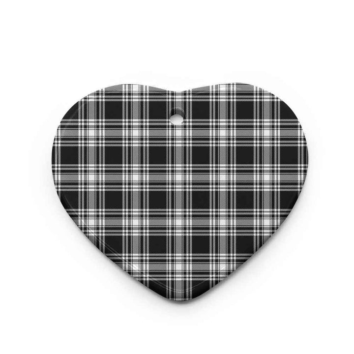 Scottish Menzies Black & White Modern Clan Tartan Ceramic Ornament Heart Shape Tartan Plaid