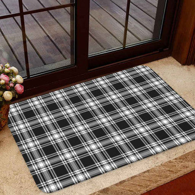 Scottish Menzies Black & White Modern Clan Tartan Door Mat Tartan Plaid 1