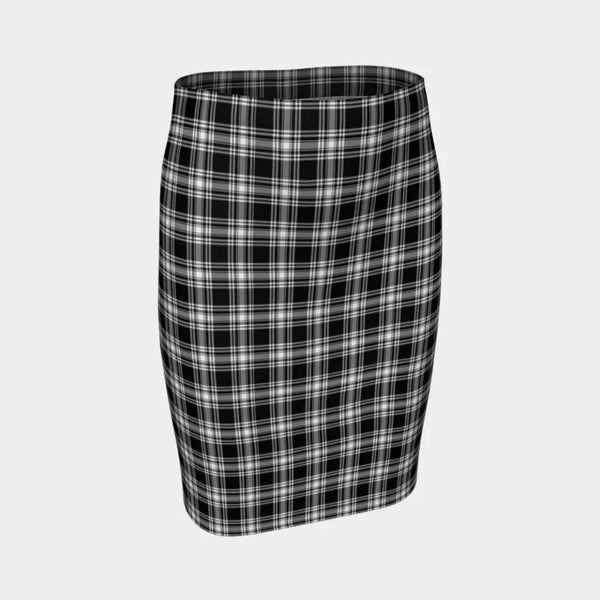 Scottish Menzies Black & White Modern Clan Tartan Fitted Skirt Tartan Plaid 1