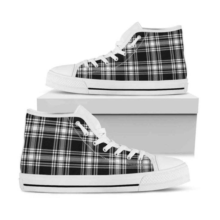 Scottish Menzies Black & White Modern Clan Tartan High Top Shoes White Sole Tartan Plaid