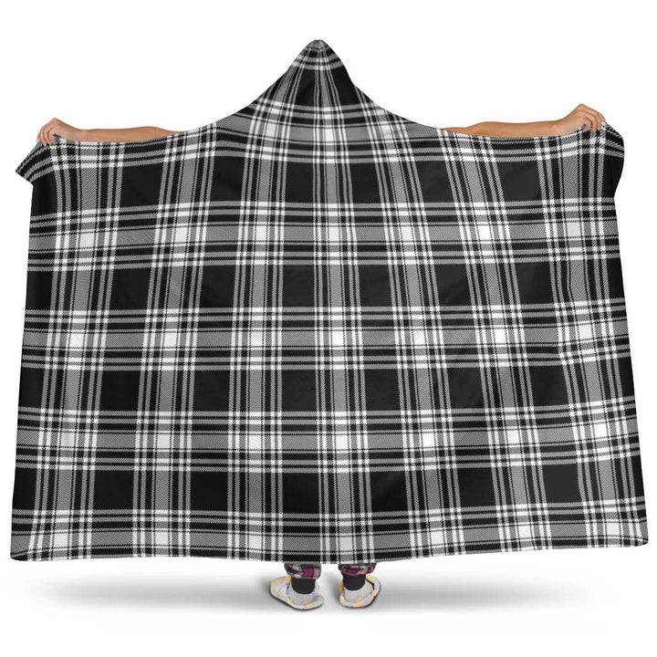 Scottish Menzies Black & White Modern Clan Tartan Hooded Blanket Tartan Plaid 1