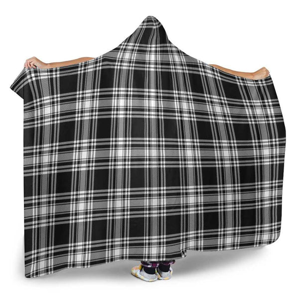 Scottish Menzies Black & White Modern Clan Tartan Hooded Blanket Tartan Plaid 2