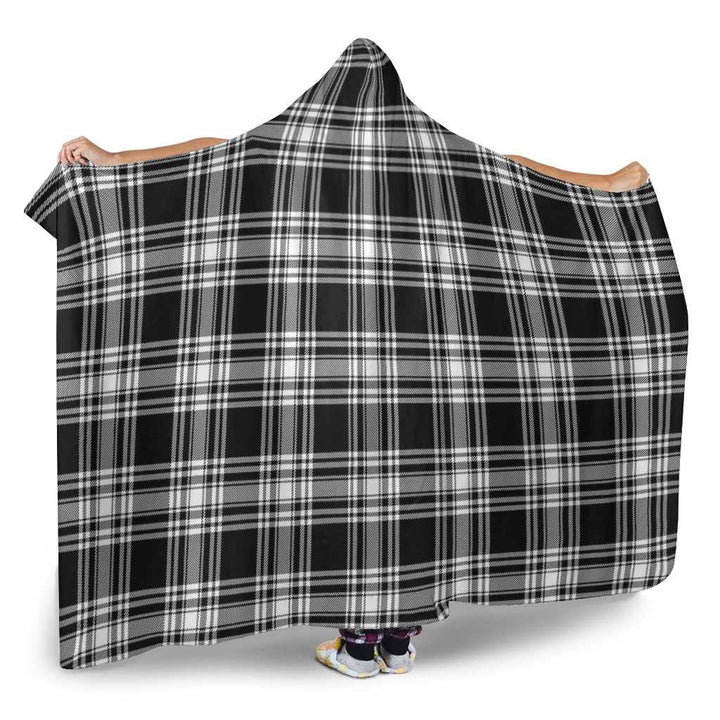 Scottish Menzies Black & White Modern Clan Tartan Hooded Blanket Tartan Plaid 2
