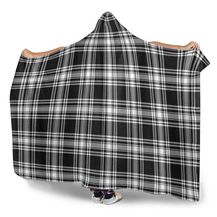Scottish Menzies Black & White Modern Clan Tartan Hooded Blanket Tartan Plaid 3
