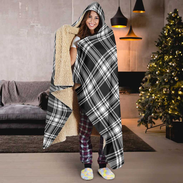 Scottish Menzies Black & White Modern Clan Tartan Hooded Blanket Tartan Plaid 6