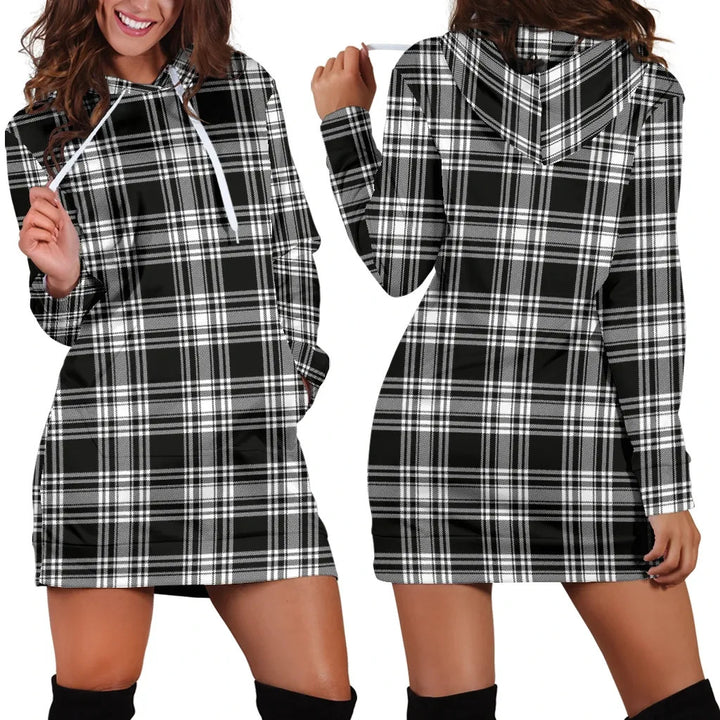Scottish Menzies Black & White Modern Clan Tartan Hoodie Dress