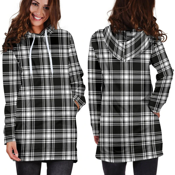 Scottish Menzies Black & White Modern Clan Tartan Hoodie Dress
