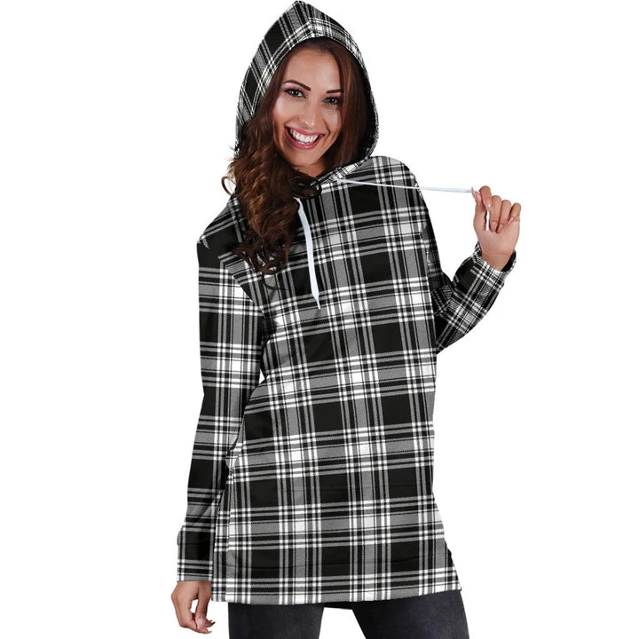 Scottish Menzies Black & White Modern Clan Tartan Hoodie Dress