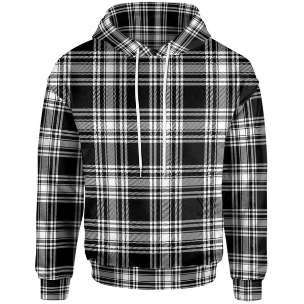 Scottish Menzies Black & White Modern Clan Tartan Hoodie Front Side Tartan Plaid