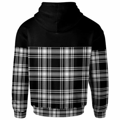 Scottish Menzies Black & White Modern Clan Tartan Hoodie - Horizontal Style Back Side Tartan Plaid