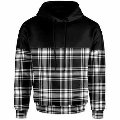Scottish Menzies Black & White Modern Clan Tartan Hoodie - Horizontal Style Front Side Tartan Plaid