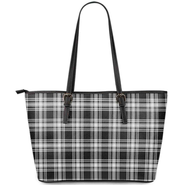 Scottish Menzies Black & White Modern Clan Tartan Leather Tote Tartan Plaid