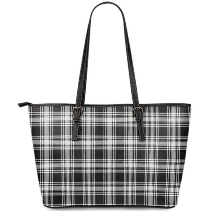 Scottish Menzies Black & White Modern Clan Tartan Leather Tote Tartan Plaid