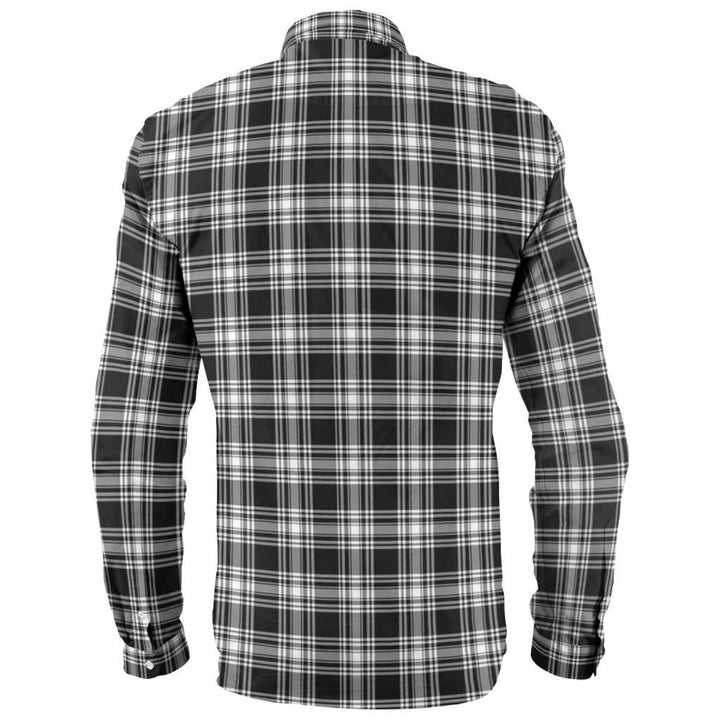 Scottish Menzies Black & White Modern Clan Tartan Long Sleeve Shirt Back Side Tartan Plaid