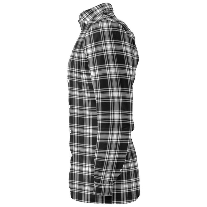 Scottish Menzies Black & White Modern Clan Tartan Long Sleeve Shirt Tartan Plaid