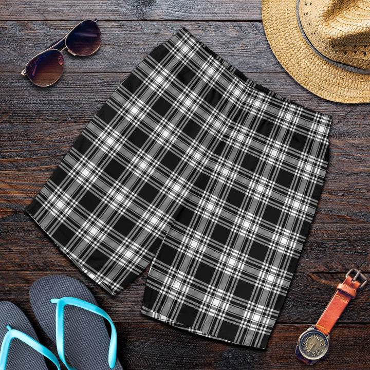 Scottish Menzies Black & White Modern Clan Tartan Men's Shorts