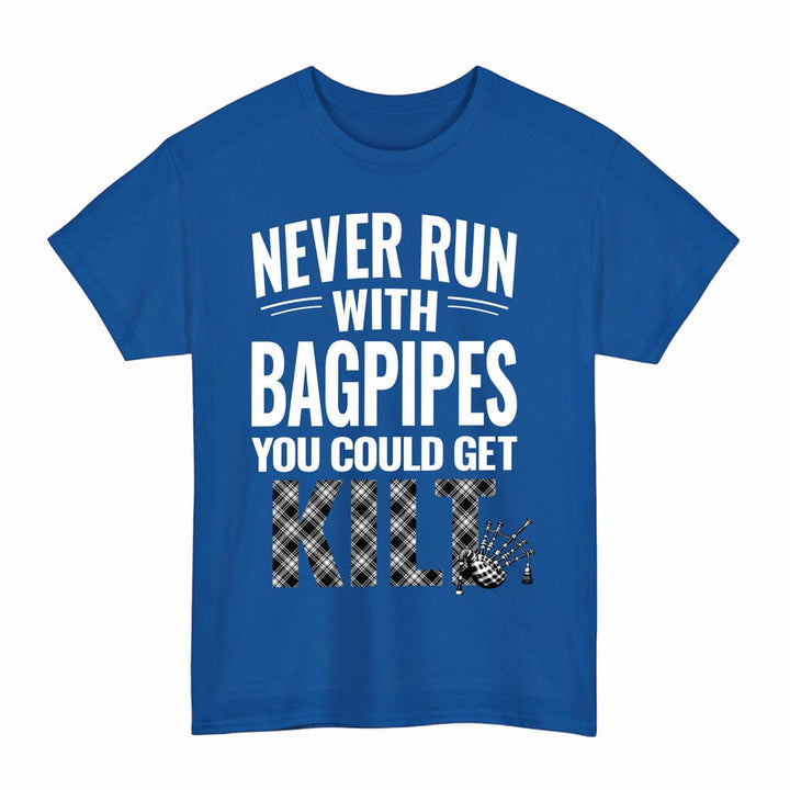 Scottish Menzies Black & White Modern Clan Tartan Never Run With Bagpipes T-Shirt Tartan Plaid Royal Color