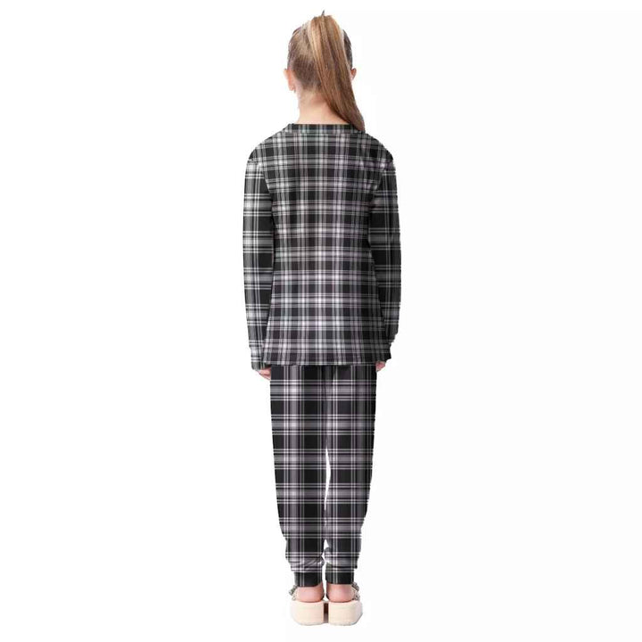Scottish Menzies Black & White Modern Clan Tartan Pajama Set Kid Back Side Tartan Plaid