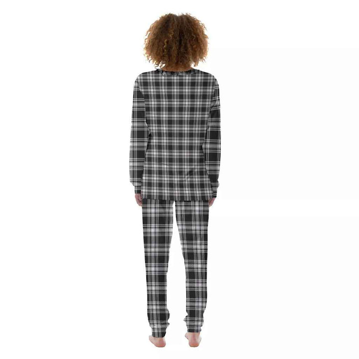 Scottish Menzies Black & White Modern Clan Tartan Pajama Set Women Back Side Tartan Plaid