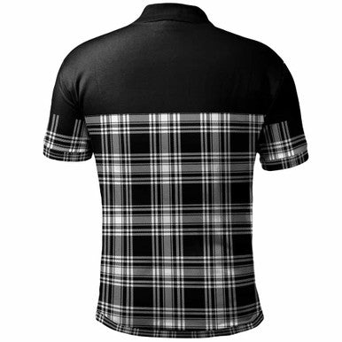 Scottish Menzies Black & White Modern Clan Tartan Polo Shirt - Horizontal Style Back Side Tartan Plaid