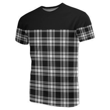 Scottish Menzies Black & White Modern Clan Tartan T-Shirt Horizontal Style Front Side Tartan Plaid