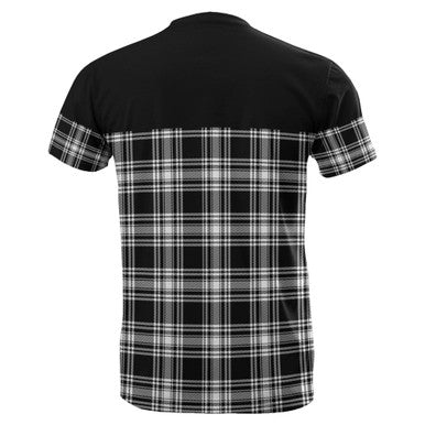 Scottish Menzies Black & White Modern Clan Tartan T-Shirt Horizontal Style Back Side Tartan Plaid